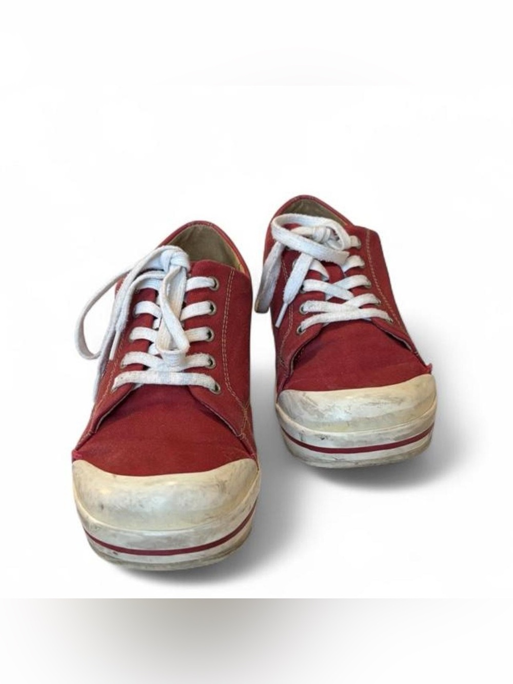 Women's vintage Red Canvas Lace-Up platform Sneakers - Picture 8 of 8
